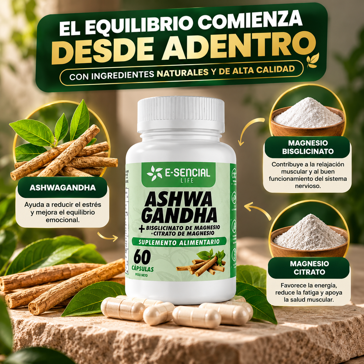 Ashwagandha + Magnesio® | 60 Cápsulas